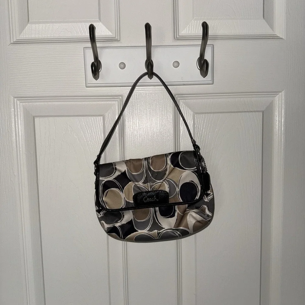 Coach Ashley Sateen Scarf Print Mini Handbag Shoulder Hobo Purse Y2K Brown Gray